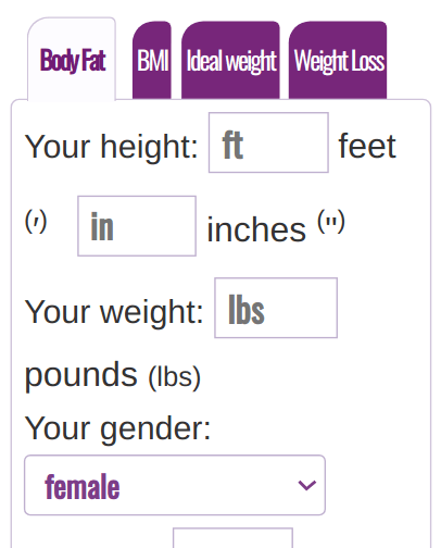 Body fat percentage calculator English System